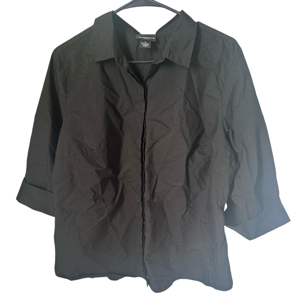 Liz Claiborne Black 3/4 Sleeve Button Down Blouse Size XL